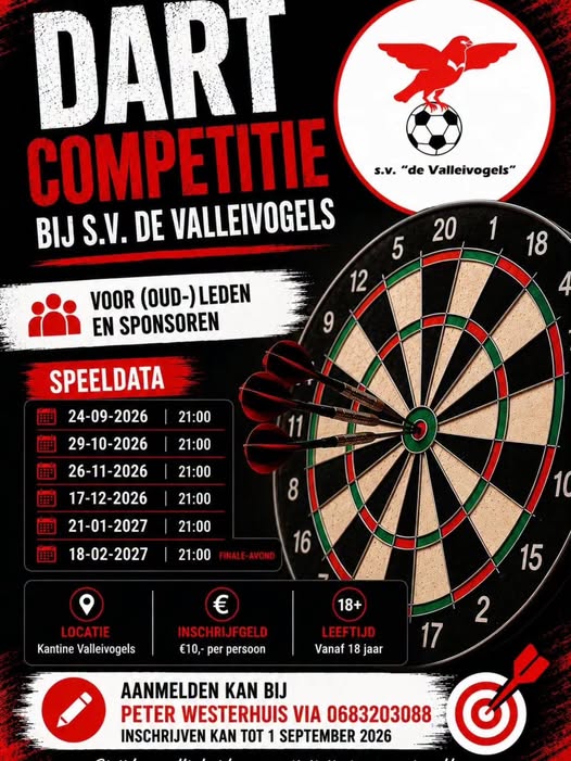 Dartcompetitie van start bij Valleivogels?